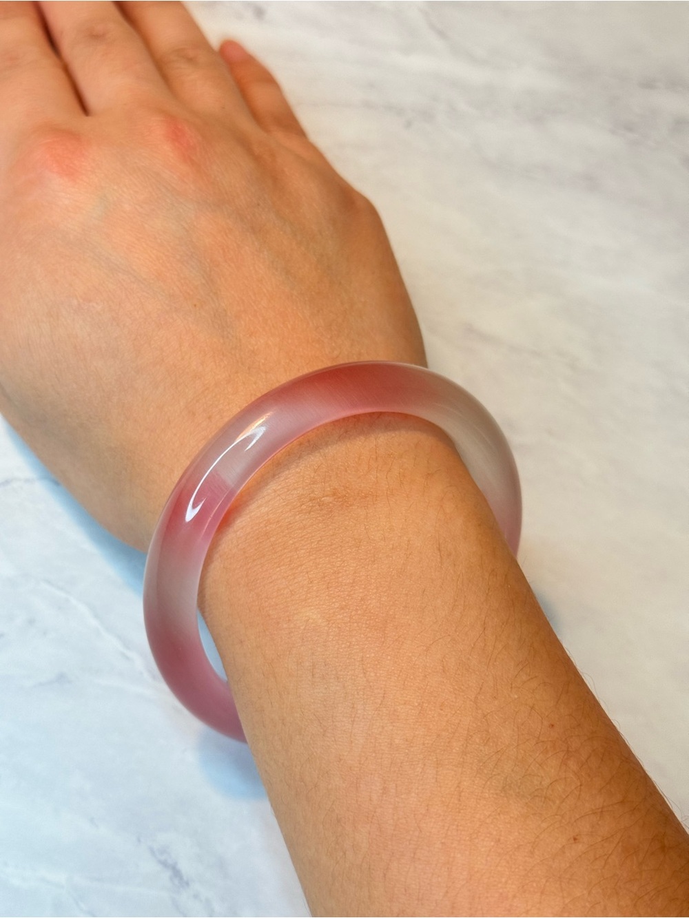 Pink Quartzite Cat Eye Crystal Bangle Bracelet